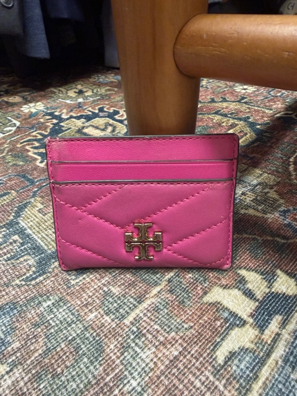 Tory Burch Pink Quilted Leather Card Holder with Gold Logo